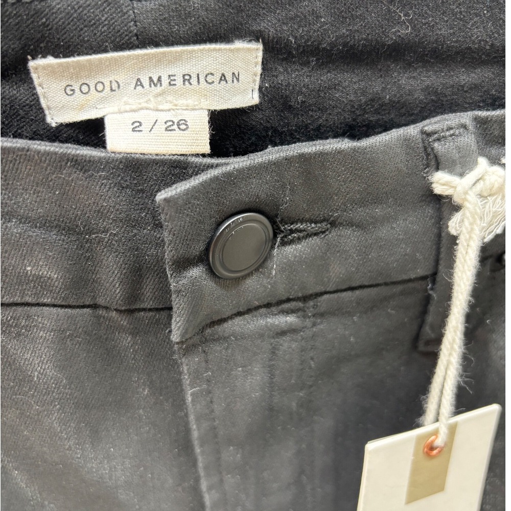 Good American Good Straight Black Coated Jeans High Rise Size 2/26 NWT - Picture 2 of 3